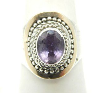 BA SUARTI 18K YELLOW GOLD STERLING SILVER 1.5 CARAT OVAL AMETHYST RING SIZE 8